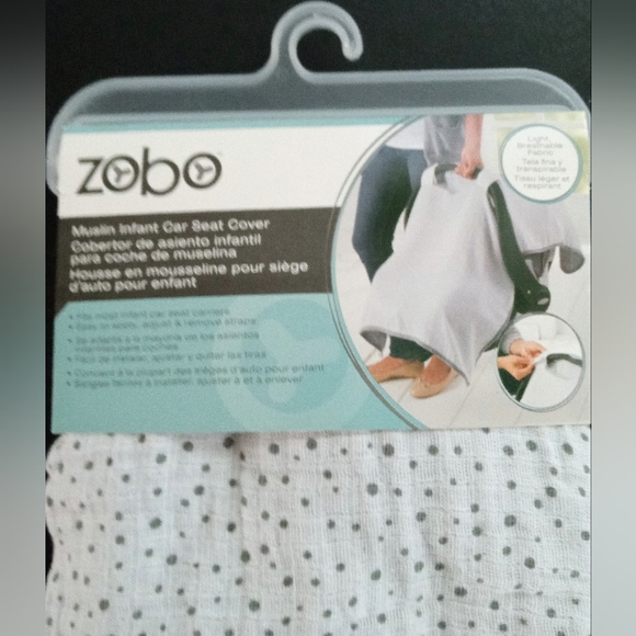 Zobo Muslin Car Seat Cover - Grey/White Polka Dots - Picture 2 of 8